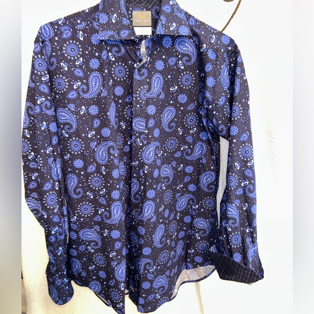 Thomas Dean blue paisley shirt